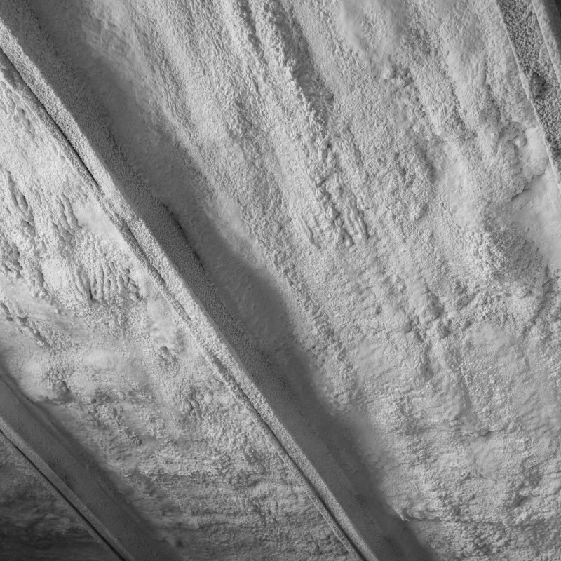 Black and white photo of spray insulation.